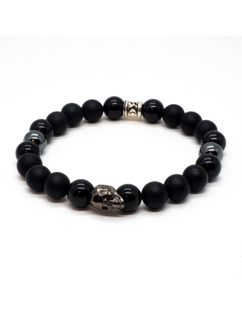 Bracelet Black Skull noir Kinacou - Onyxe Mat hematite