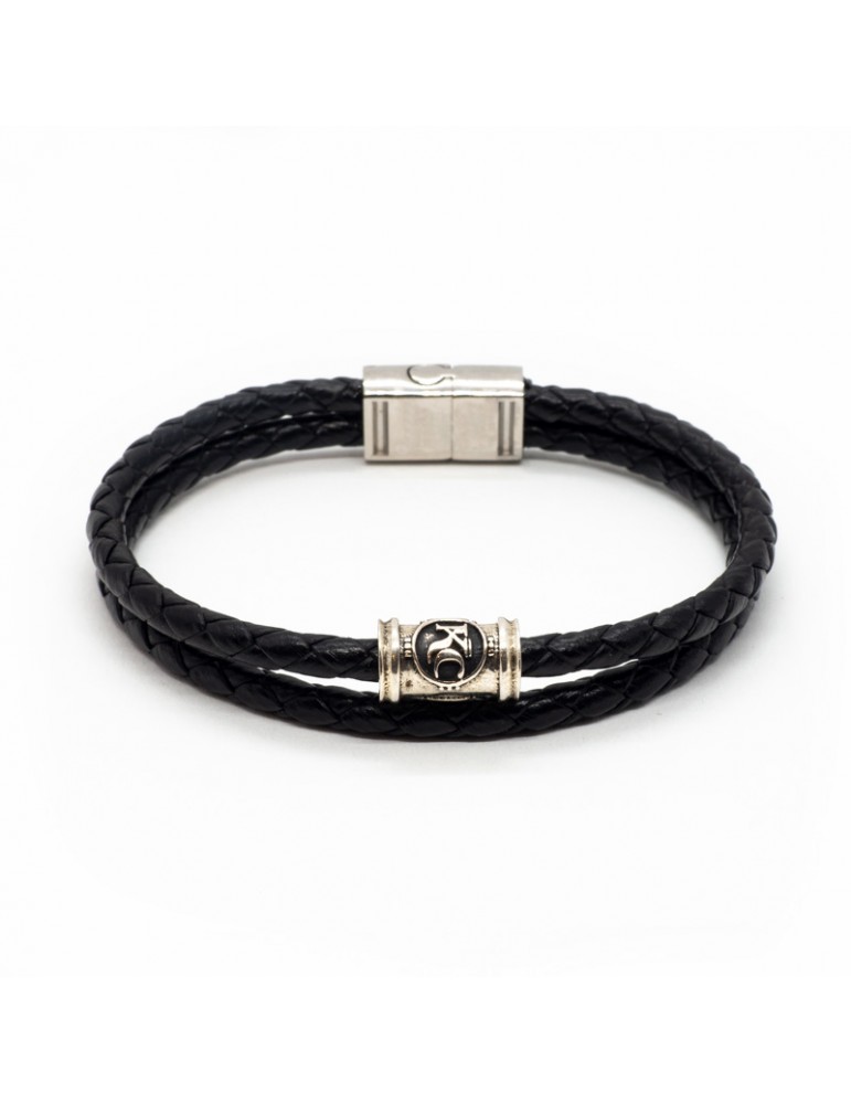 Bracelet noir homme Kinacou - Cuir tressé double