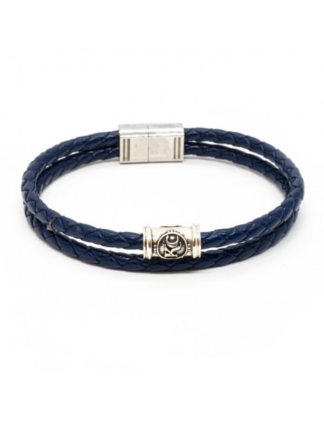 Bracelet bleu marine homme Kinacou - Cuir tressé double