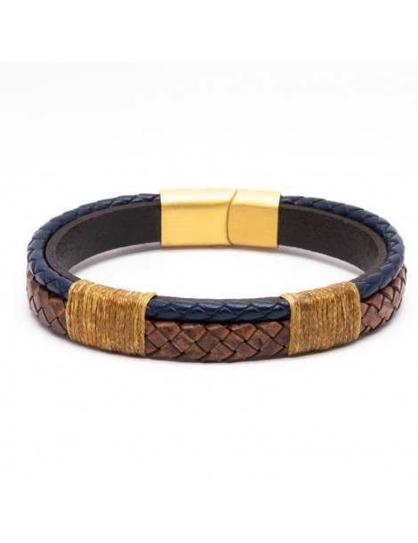 Bracelet Full Cuir Kinacou - bleu marine et marron