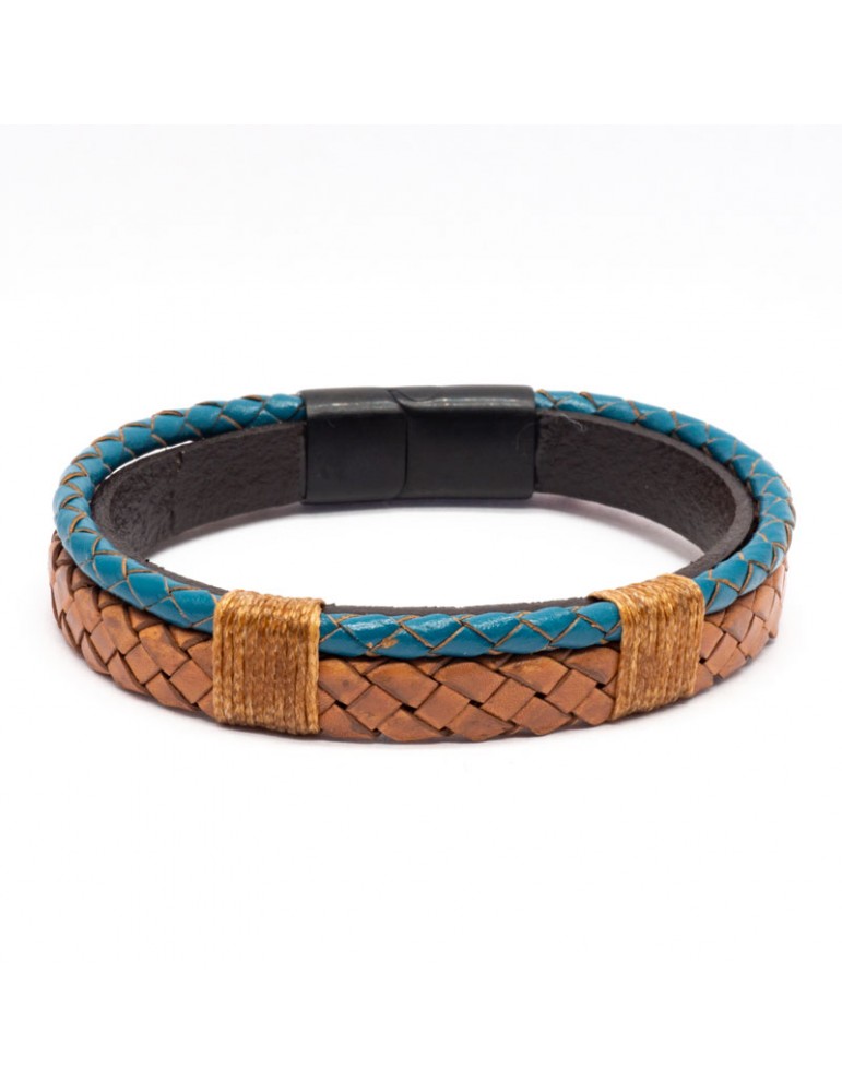 Bracelet Full Cuir Kinacou - bleu turquoise et marron